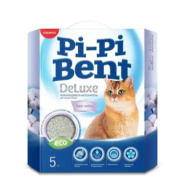 Pi-Pi-Bent комкующийся наполнитель для кошек "Делюкс Клин Коттон" (коробка)